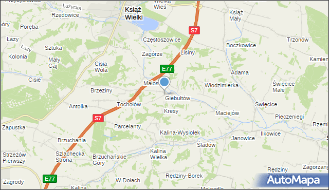 mapa Giebułtów, Giebułtów gmina Książ Wielki na mapie Targeo